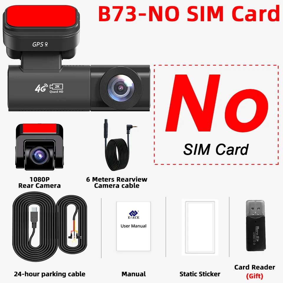 ACCEO 4G/2k Dash Cam Remote Real-Time Monitoring APP Controle Auto Video Recorder Recorder GPS-positionering met 1080P achteruitrijcamera