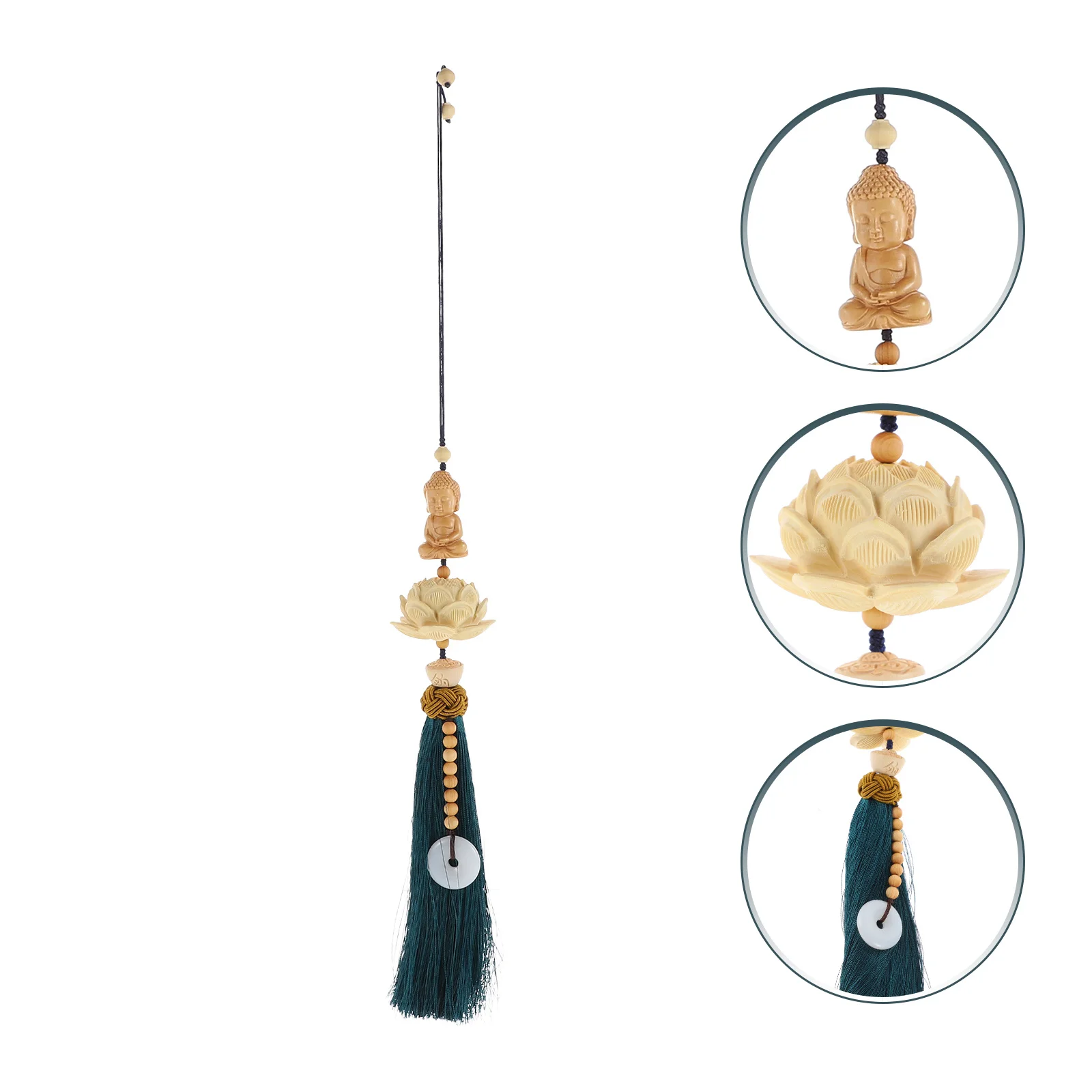 

Chic Buddha Lotus Design Pendant Auto Wooden Car Decor Delicate Workmanship Stylish Keychain Gift Buddha Lotus Pendants