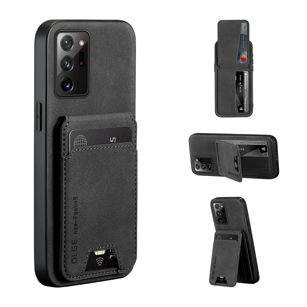 Phone Case For Samsung Galaxy Note20 Ultra Note10 Plus Solid Color Leather Wallet Card Slot Bracket