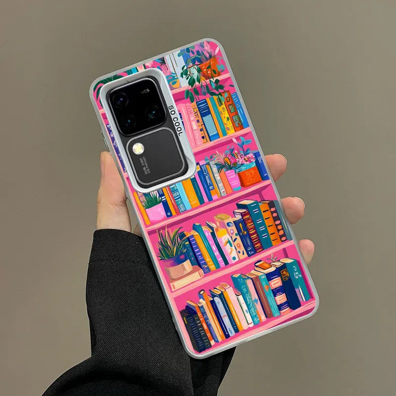 

Phone Case For Samsung S25 S22 Ultra Plus S21 FE S24 S23 Ultra Plus FE Shockproof Laser Back Cover Small Flower Pot Bookshelf