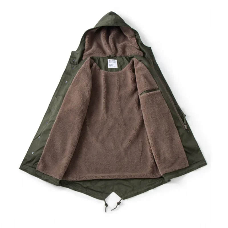 Abrigo de algodón con capucha para hombre, cortavientos grueso y cálido con cintura de cola de pez, chaquetas de longitud media, ropa de trabajo militar al aire libre, Parque masculino, Invierno