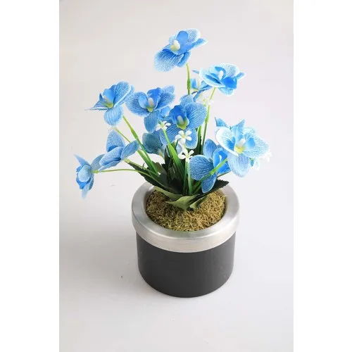 Kibrithane Flower Artificial Flower Metal Flower Pot Blue Fabric Orchid KC00200814