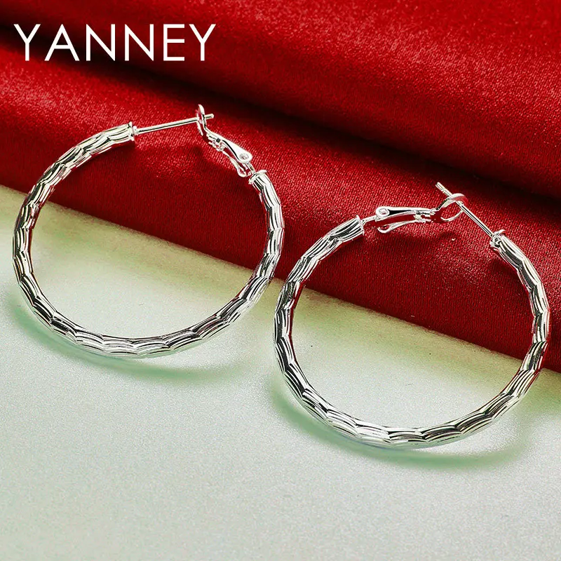 925 Sterling Silver 40MM Fine Round Hoop Earrings For Women Charm Engagement Wedding Party Fashion Jewelry Accessories