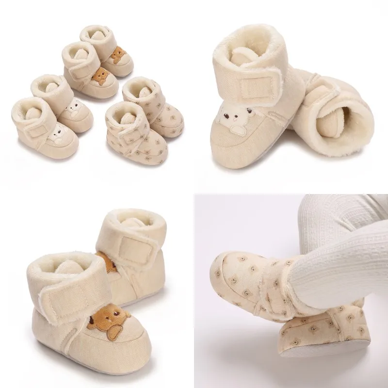 Baby Autumn and Winter Cartoon Plush Walking Shoes For Boys and Girls Aged 0-1 Can Wear Cotton Shoes With A Bear Pattern