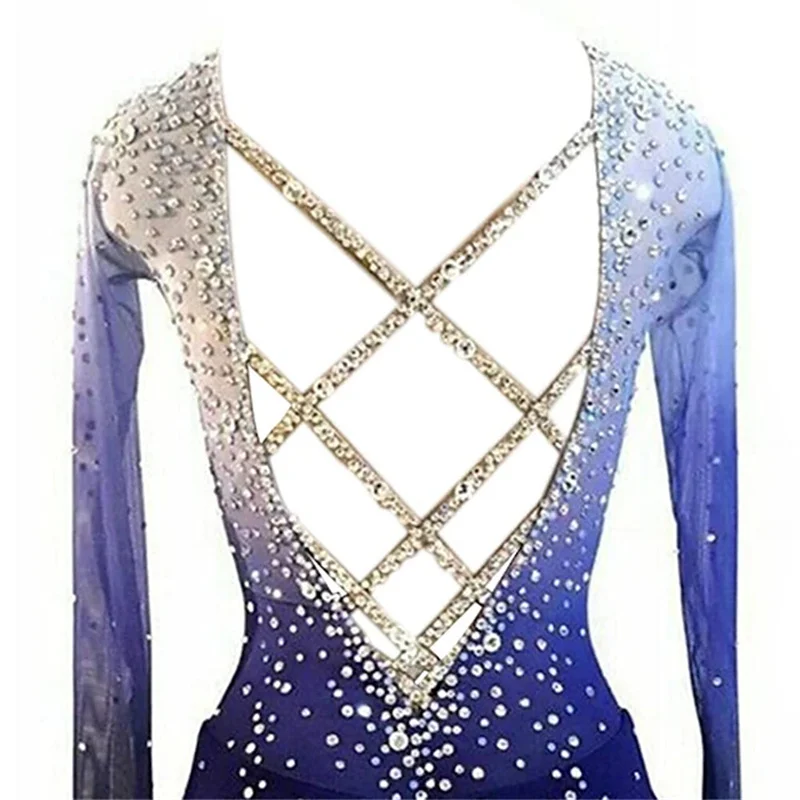 Figure Skating Dress Women's Girls' Ice Skating Dress Blue Stretchy Training Competition Skating Wear Thermal Warm Long Sleeve