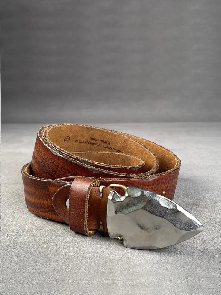 High Quality Mens Cowhide Genuine Leather Belt Vintage Casual Streetwear Stainless Steel Buckle Distressed Waistband For Jeans