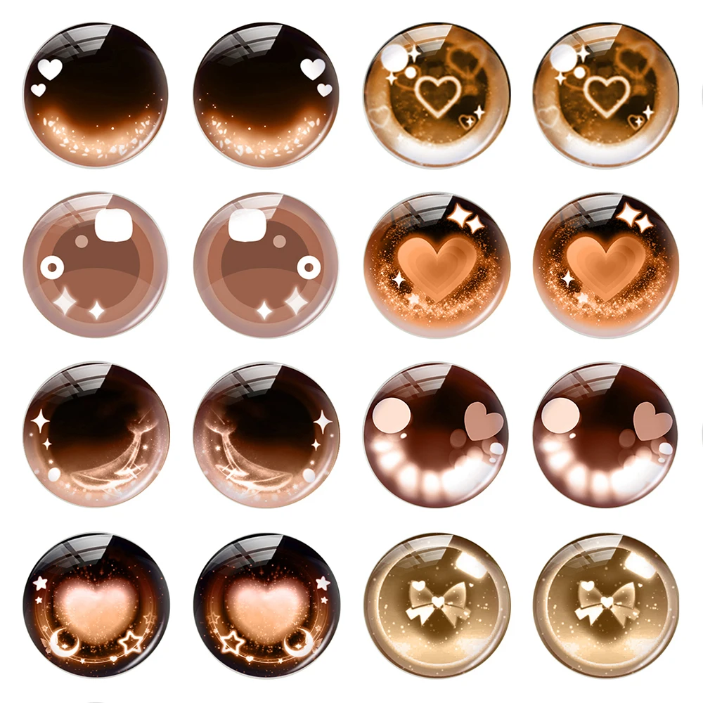 5pairs/lot Round Brown Heart Eyes Pupils Photo Glass Cabochon Cartoon Doll Toys Crystal Flatback Demo Cameo Diy Jewelry Making