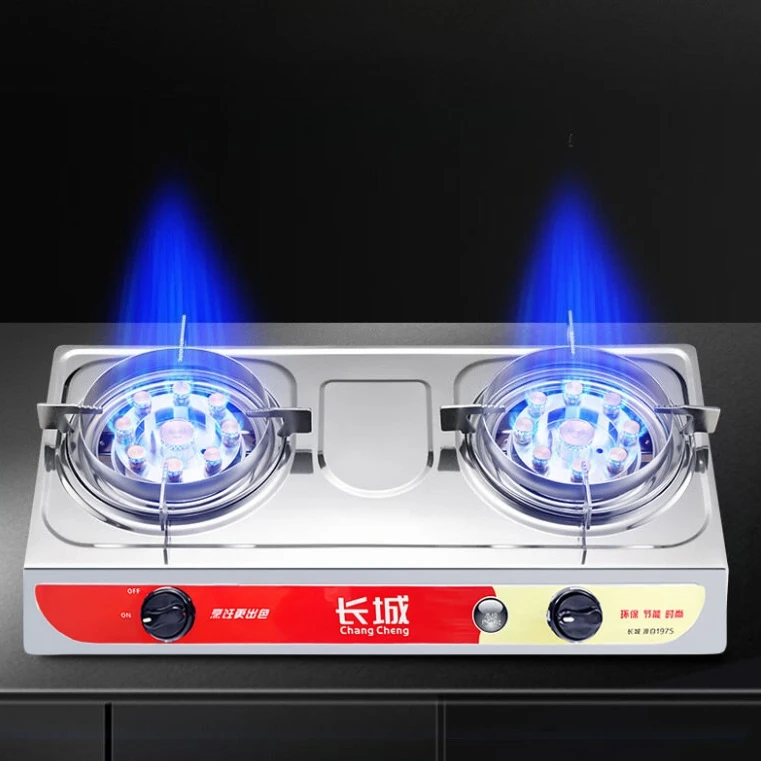 موقد غاز مزدوج الموقد على الطاولة، مطبخ منزلي، موفر للطاقة، حريق عالي الطاقة لـ LPG NG