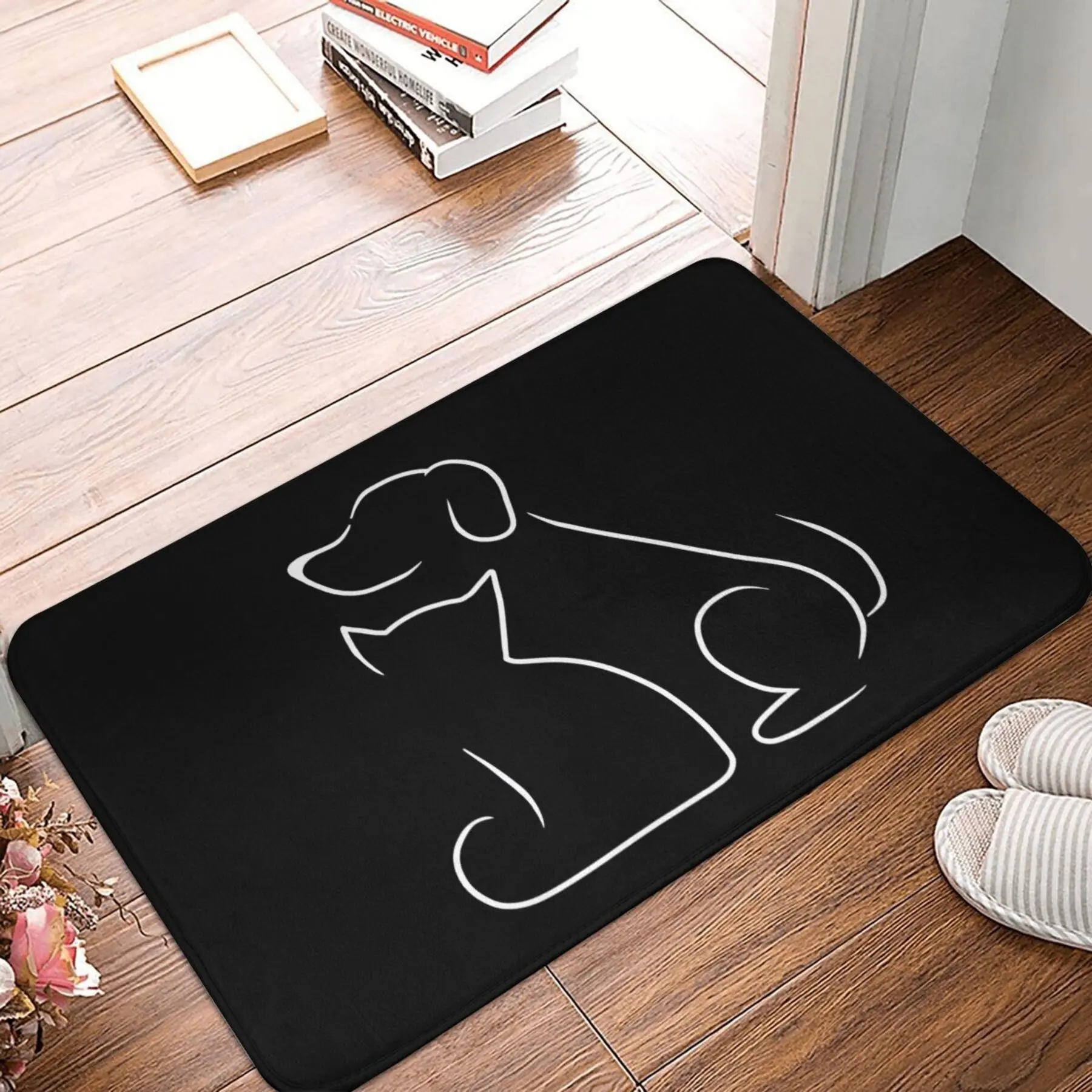 Minimalist Dog Line Art Doormat, Black & White Pet Floor Rug, Non-Slip Welcome Mat for Entryway Home Decor Gift