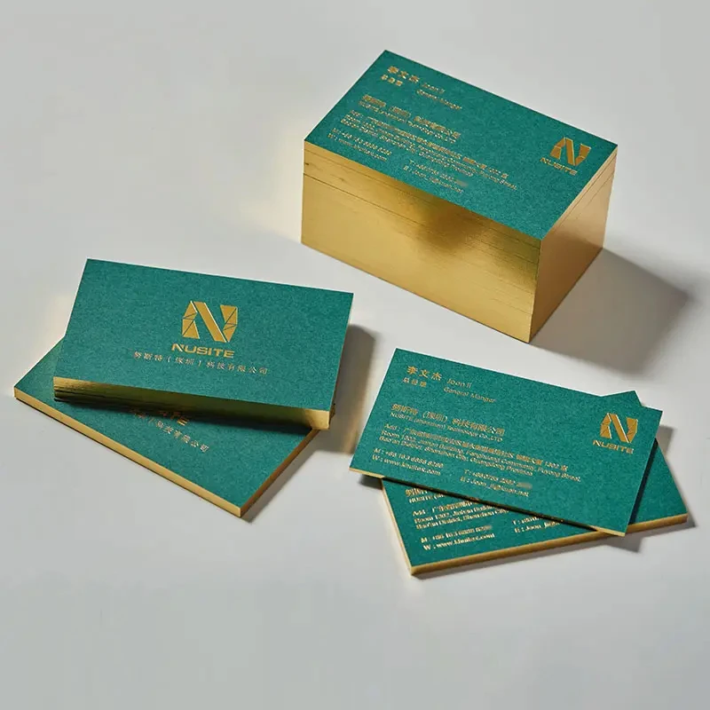 200PCS Cotton Paper Business Cards Embossed Gold Foil Stamping With Colored Edge