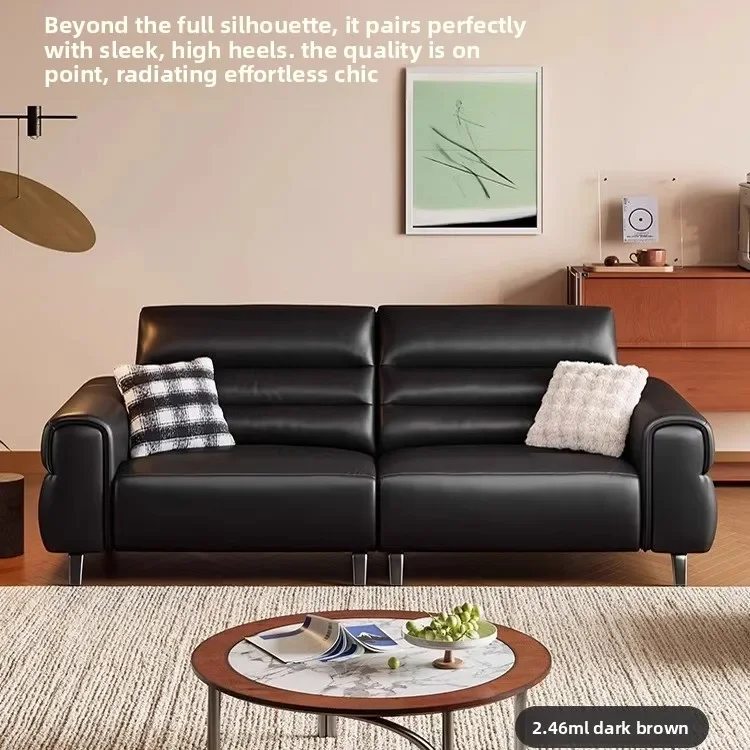 LMM high backrest big black cow leather sofa living room modern simple first-layer cowhide sofa