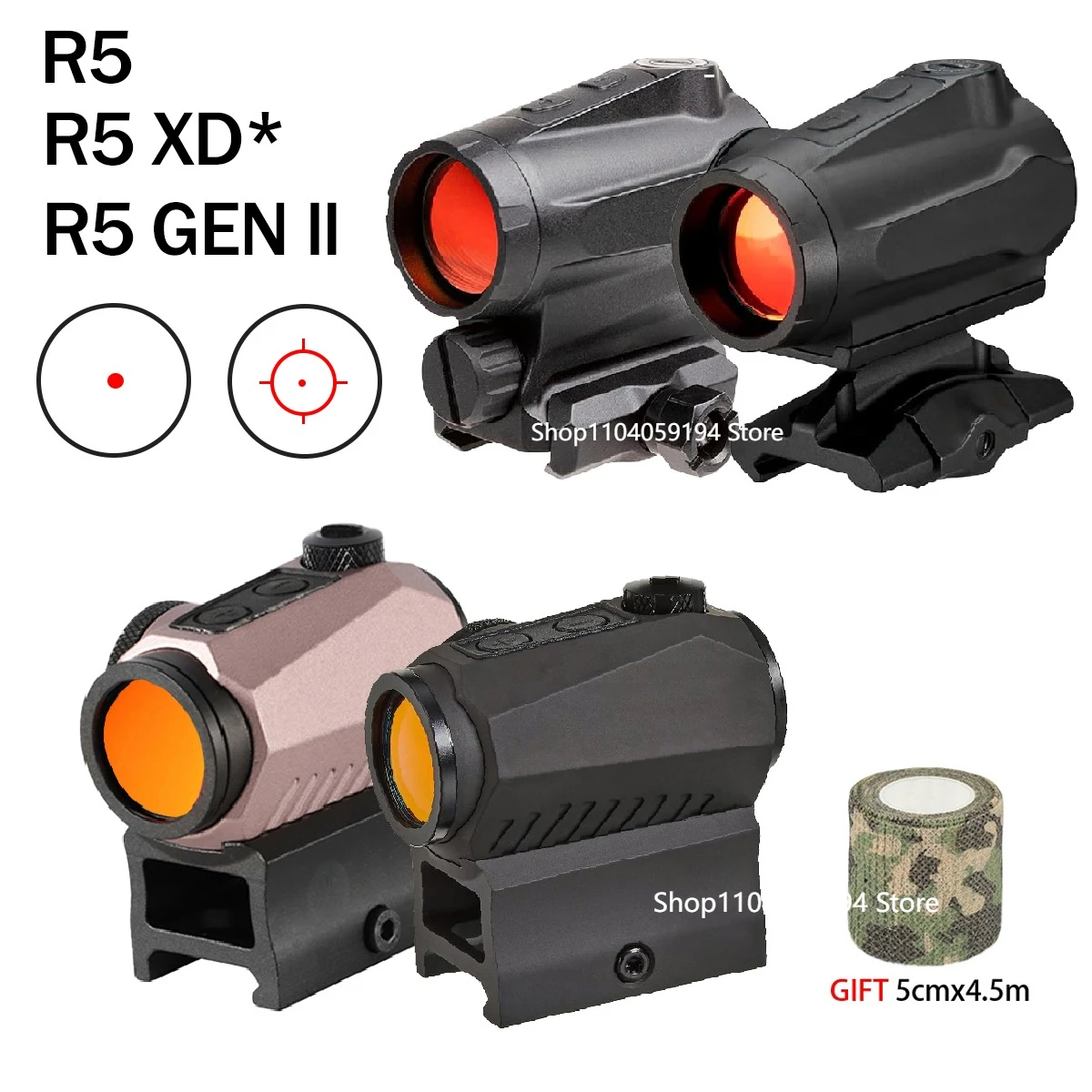 

R5/GEN II Red Dot Sight Тактический голографический проекционный прицел Прочный водонепроницаемый противотуманный оптический охотничий прицел Реплика 1:1