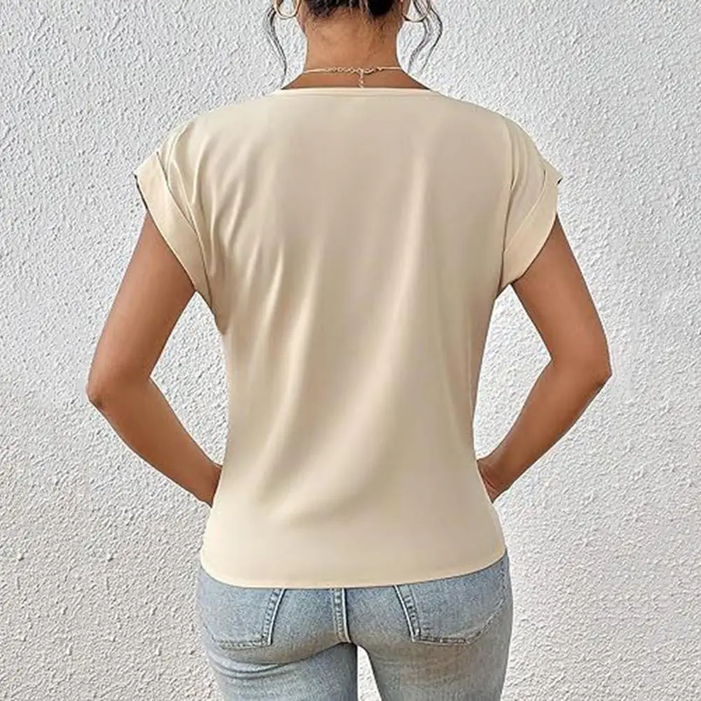 Summer Solid Color Shirts Short-sleeved Top Stylish Summer V Neck Blouses for Women Breathable Tops for Jeans Skirts for Ladies