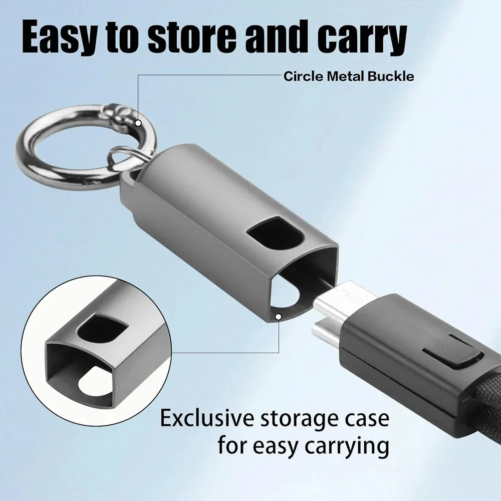 Portable 60W Keychain Charging Cable USB 2.0 Type C to Type C Fast Charge Data Cord with Key Ring for iPhone Xiaomi Mobile Phone