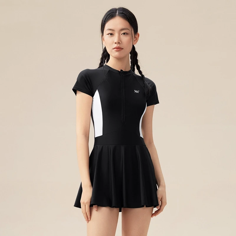 

Women Professional WaterProof Sports Beach Surfing Push Up Swim Skirt One Piece Short Sleeve Quick-Dry Bathing Athletic SwimWear