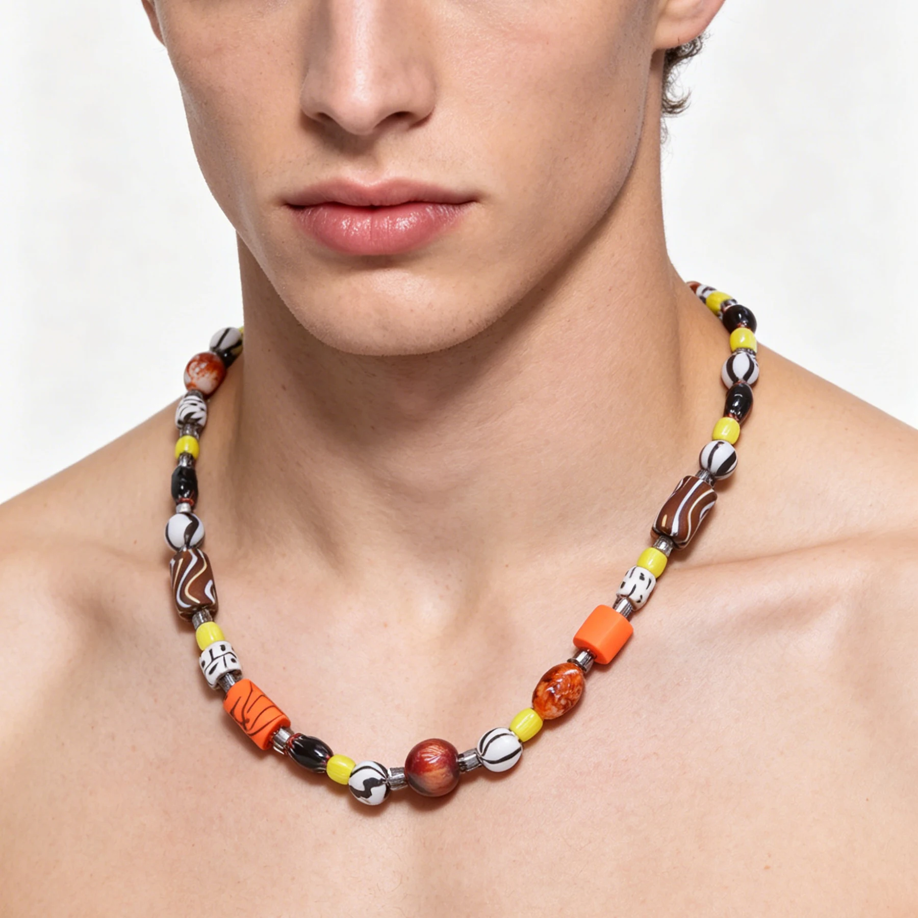 Y2K Colorful Mixed Pattern Beaded Choker Necklace Multi Shape Tiger Stripe Abstract Print Acrylic Bead Collar Necklaces Jewelry