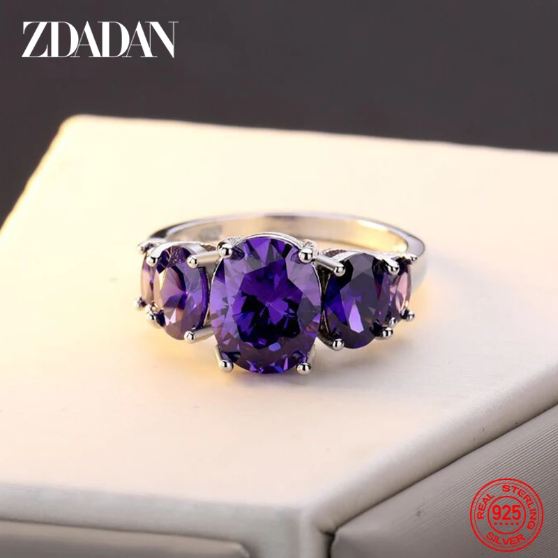 ZDADAN 925 Sterling Silver Amethyst Finger Ring For Women Fashion Wedding Jewelry Gifts