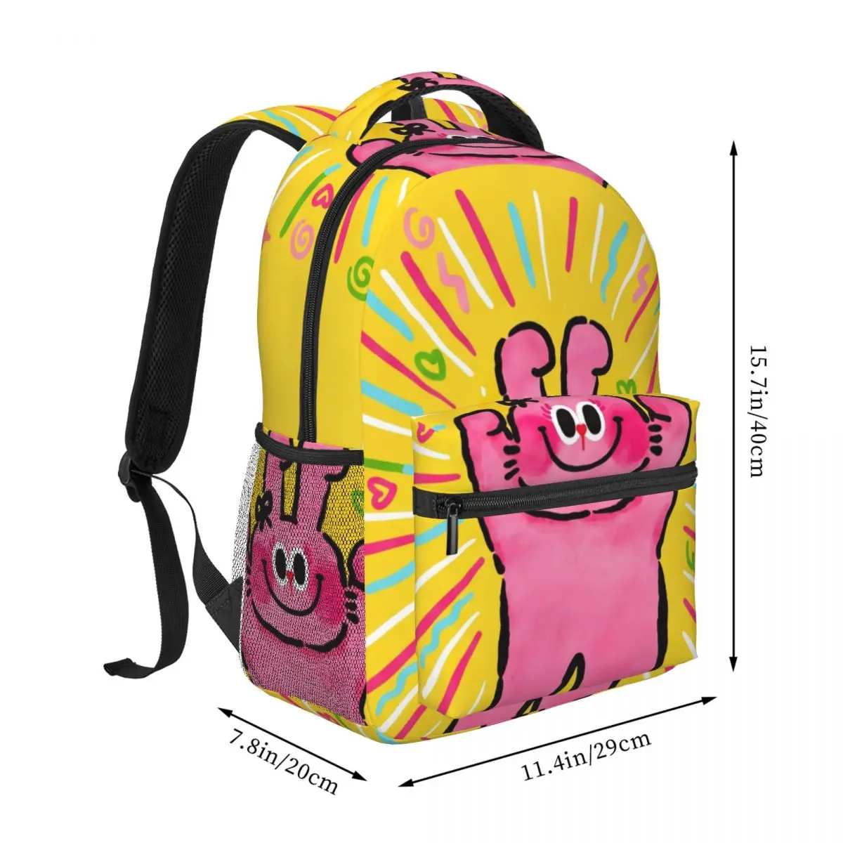 Animal Print Backpack Center Pink Bunny Whimsical Cute Yellow Vibrant Multi Girls Bookbag for School College Easter Gift Cartoon