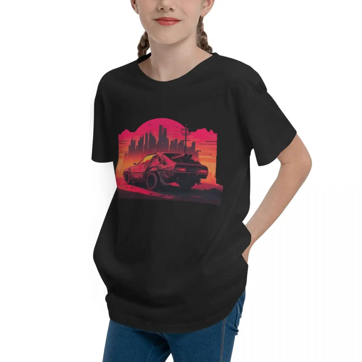 Post Apocalyptic Car Parked In Front Of A Dystopia High quality Top tee Graphic Joke Travel Crewneck Teeanger T-Shirt