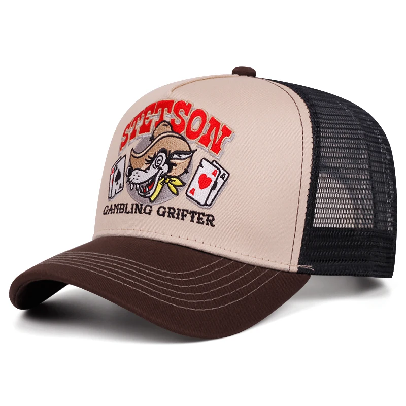 2025 Gepersonaliseerde Nieuwe Ademende Mesh Hoed STETSON Wolf Head Poker Truck Hoed Buitensporten Zonnescherm Hoed Straat Hip Hop Hoed Unisex - afbeelding 1