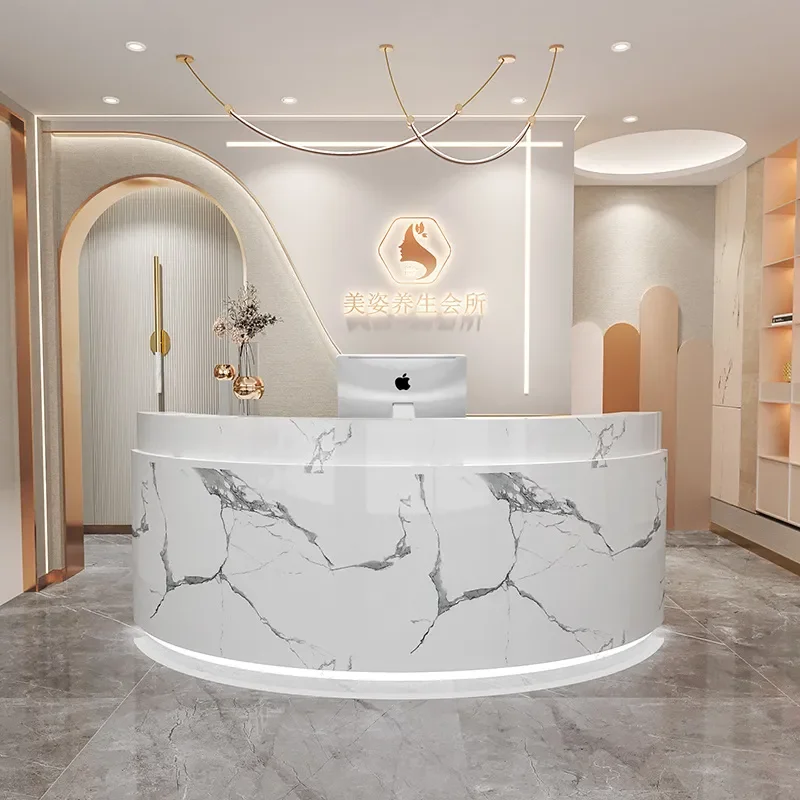 Modern Simple Curved Reception Desk for Beauty Salon Hairdresser Dance Studio Clothing Store Bar Counter Checkout Table