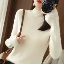 Cozy Long Sleeve Crop Top Solid Half Mock Neck Soft Knitwear - White