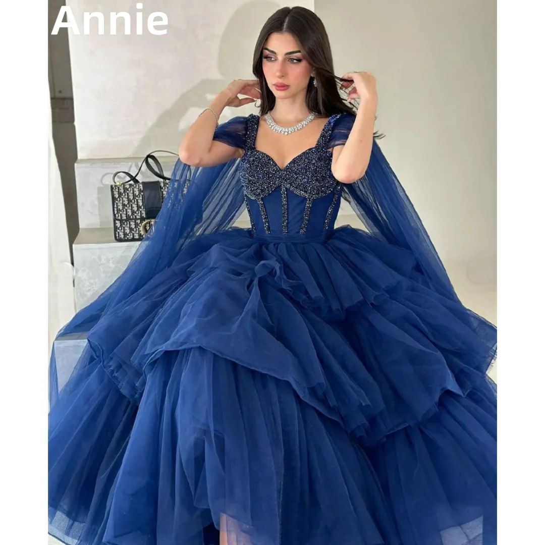 

Annie Royal Blue Prom Dresses Glitter Tulle Luxury Evening Dresses فساتين السهرة Ladies Dinner Formal Occasions Party Dress