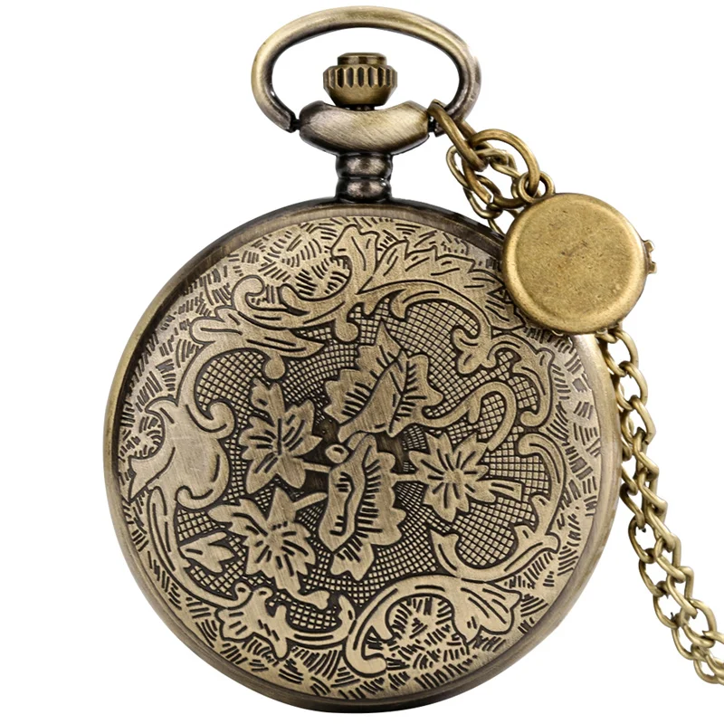 Antique Style Pocket Watch Hollow Out Gear Case Unisex Quartz Movement Timepiece with Necklace Chain Arabic Number Clock reloj