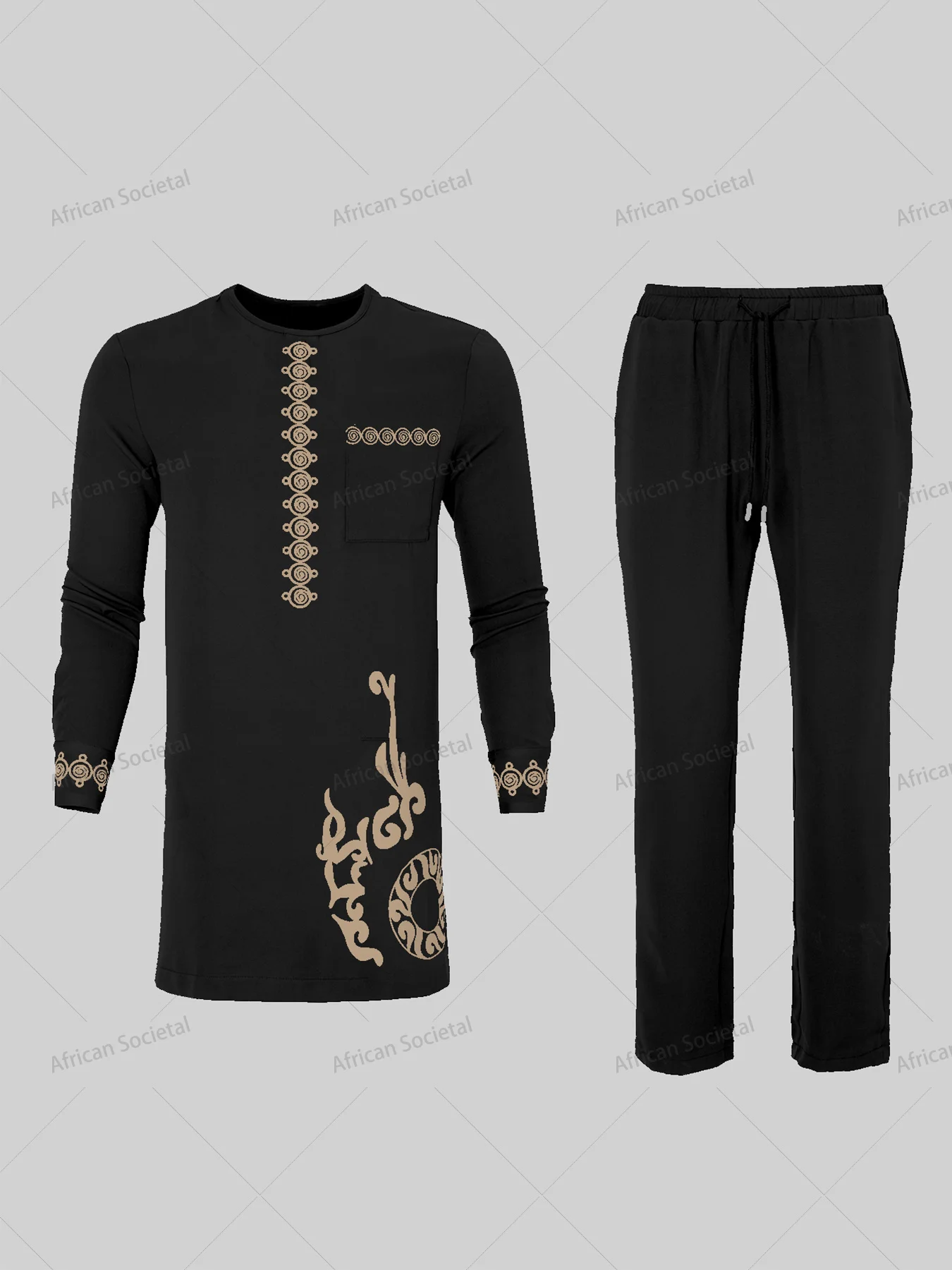 Kaftan African Men Black Traditional Clothing Nigerian Elegant Print Fabric Tops and Pants Trends Costumes Fashion Wear Suits