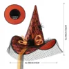 Women Halloween Witch Hat, 6 Styles Black Orange Purple Pointed Witch Hats with Spider Web Lace, Flower, Feather and LED Light Decor, Halloween Party Cosplay Costume Accessory 5