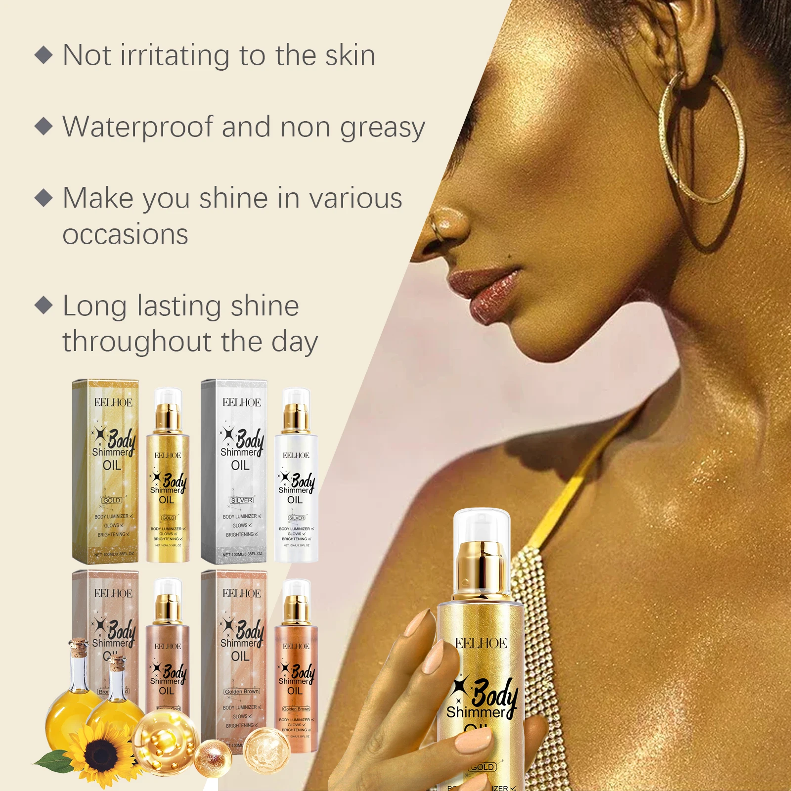 Shimmer Body Oil Long Lasting - đánh giá và giá Body Shimmer Lotion
