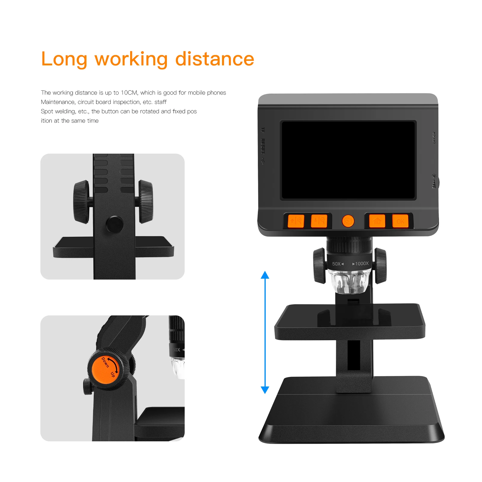 4.3inch 50-1000X  Handheld Endoscope CMOS Borescope Inspection Digital Microscope Magnifier For PCB Check