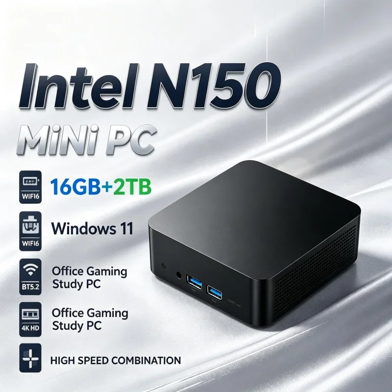 Intel N150 Mini PC Windows 11 16GB RAM 1TB/2TB SSD WiFi6 BT5.2 4K Display Output Small Compact Desktop For Gaming Study Home Use