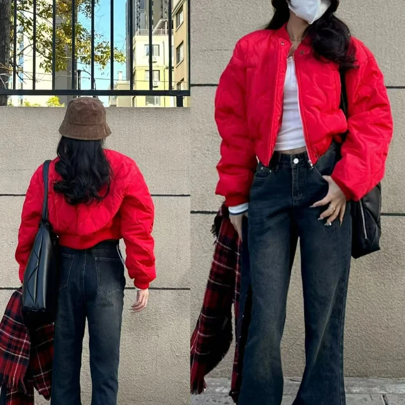 2026秋冬新作 レッドジッパーコットンジャケット レディース ファッション ハイエンド レディライクスタイル コットンアウター トレンド