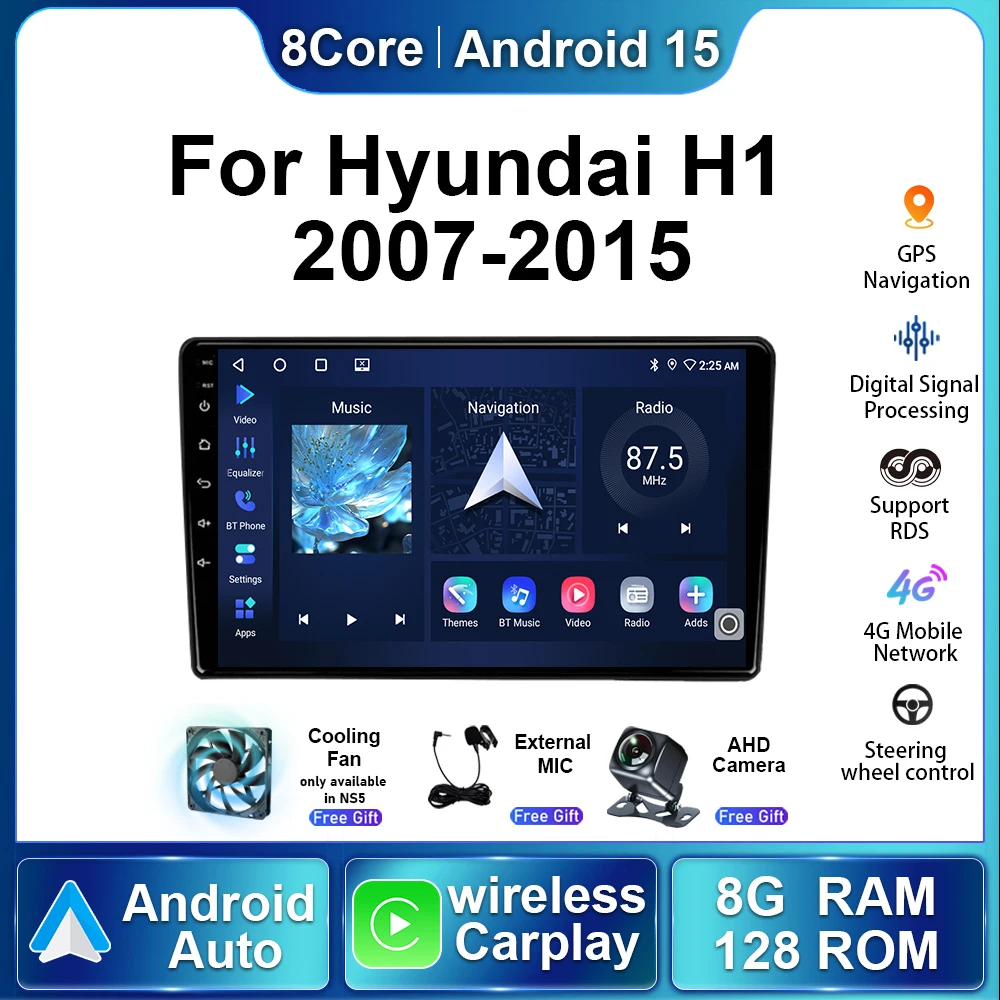 Автомагнитола Android 15 для Hyundai H1 Grand Starex 2007-2015, мультимедийный видеоплеер, Carplay, навигация GPS