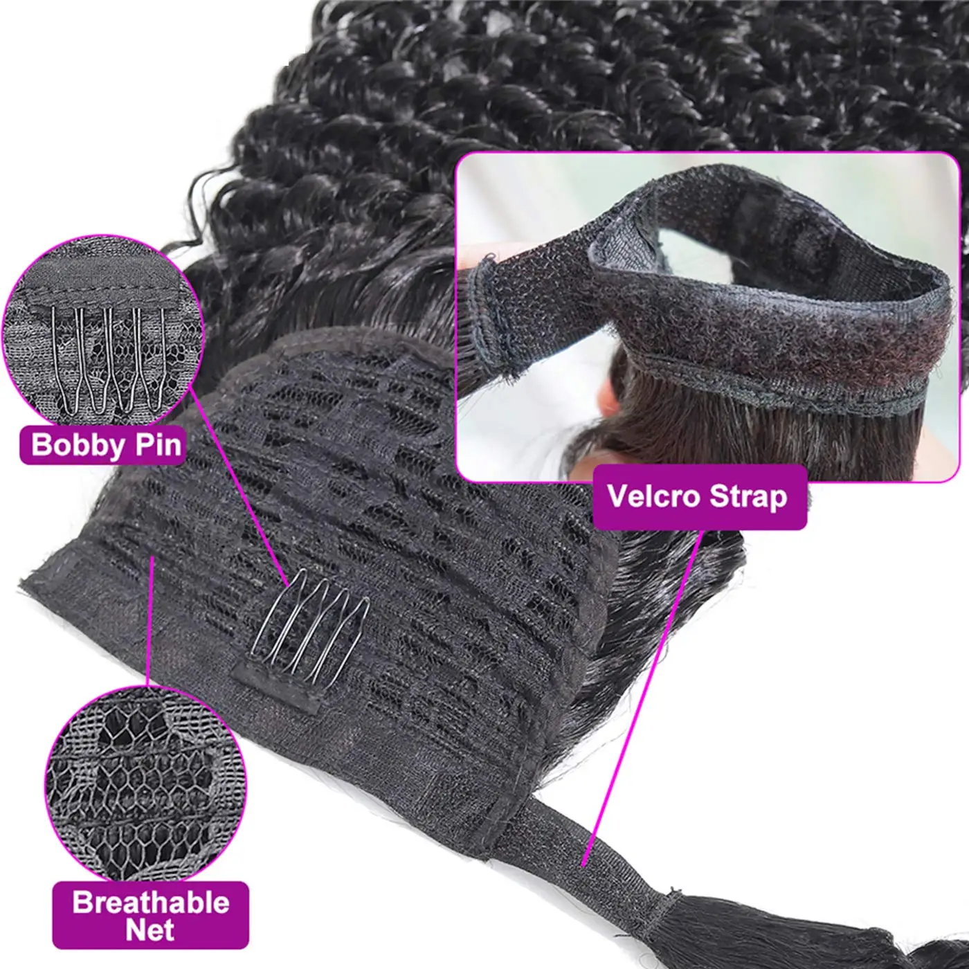 Kinky Curly Natural Color Wrap Around Human Hair Magic Paste Ponytail 100% Brazilian Human Hair Extension