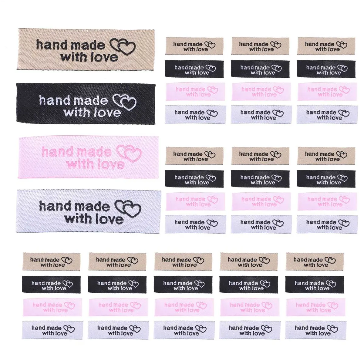A74U 120 Pieces Personalized Sewing Labels Sew on Clothing Labels Handmade Interlocking Heart Pattern Label Tags