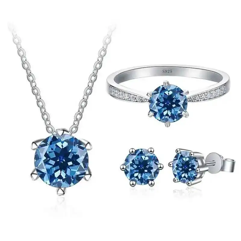 925 Silver 1CT Six Prong Moissanite Jewelry Set Ring Necklace Earrings Multi Color Multi Tone Wedding Fine Jewelry For Women