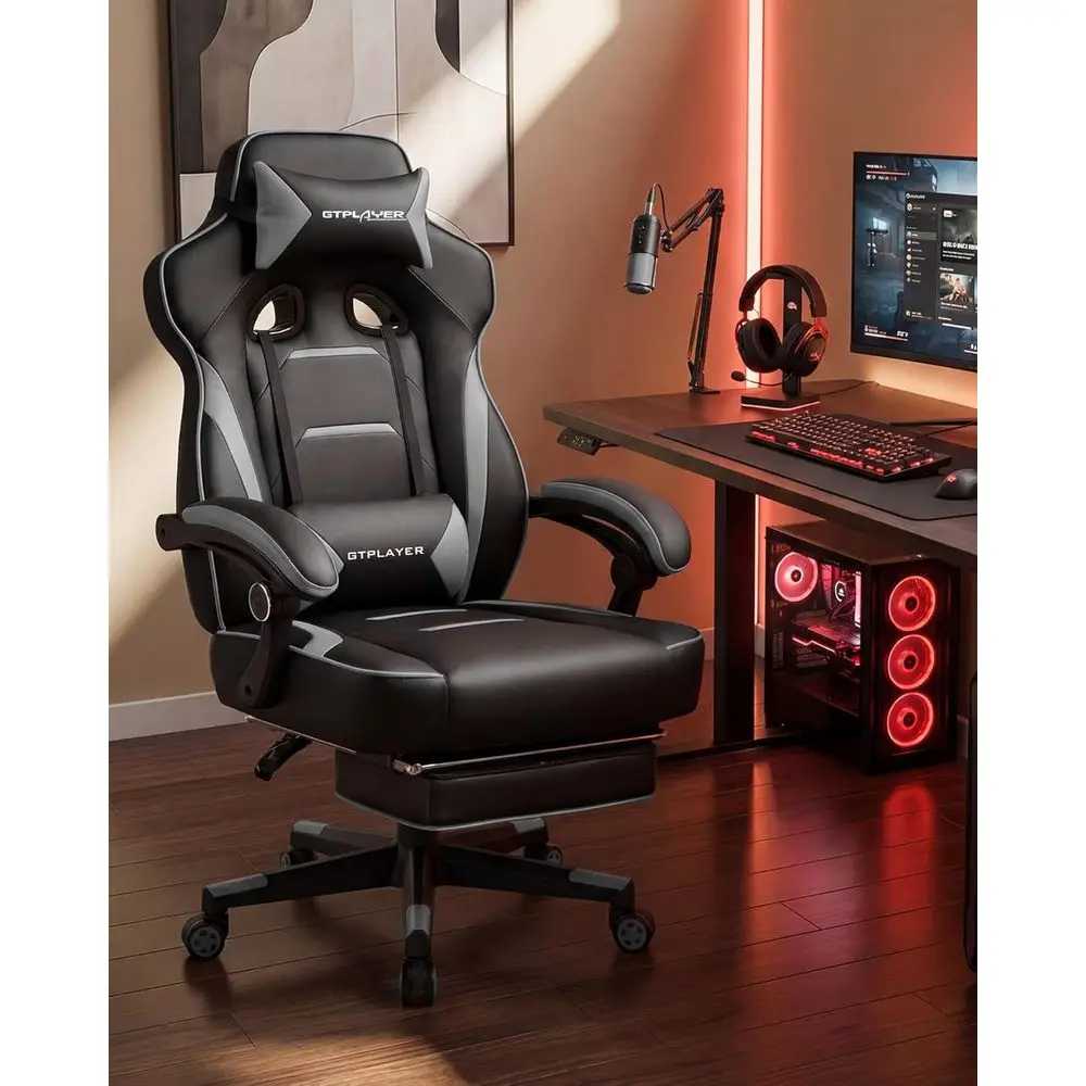 Ergonomic High-Back Gaming Chair for Big & Tall, 350lb Capacity, Moon Gray Recliner with Lumbar Support