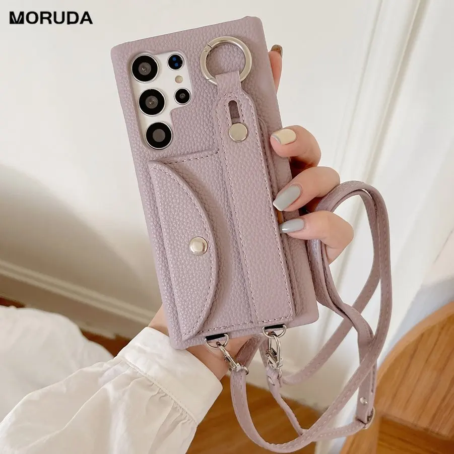 

Кожаный чехол для телефона Samsung S8 S9 S10 Plus S10e S20 S21 S22 S23 Plus Ultra Ожерелье Ремешок Подвесной Ремешок Кошелек Сумка Для Карты Чехол