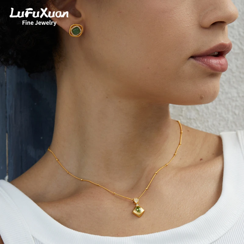 LuFuXuan Sterling Silver 925 Inlaid With Natural Olivine Necklace, Small And Luxurious, Versatile And Fashionable Design