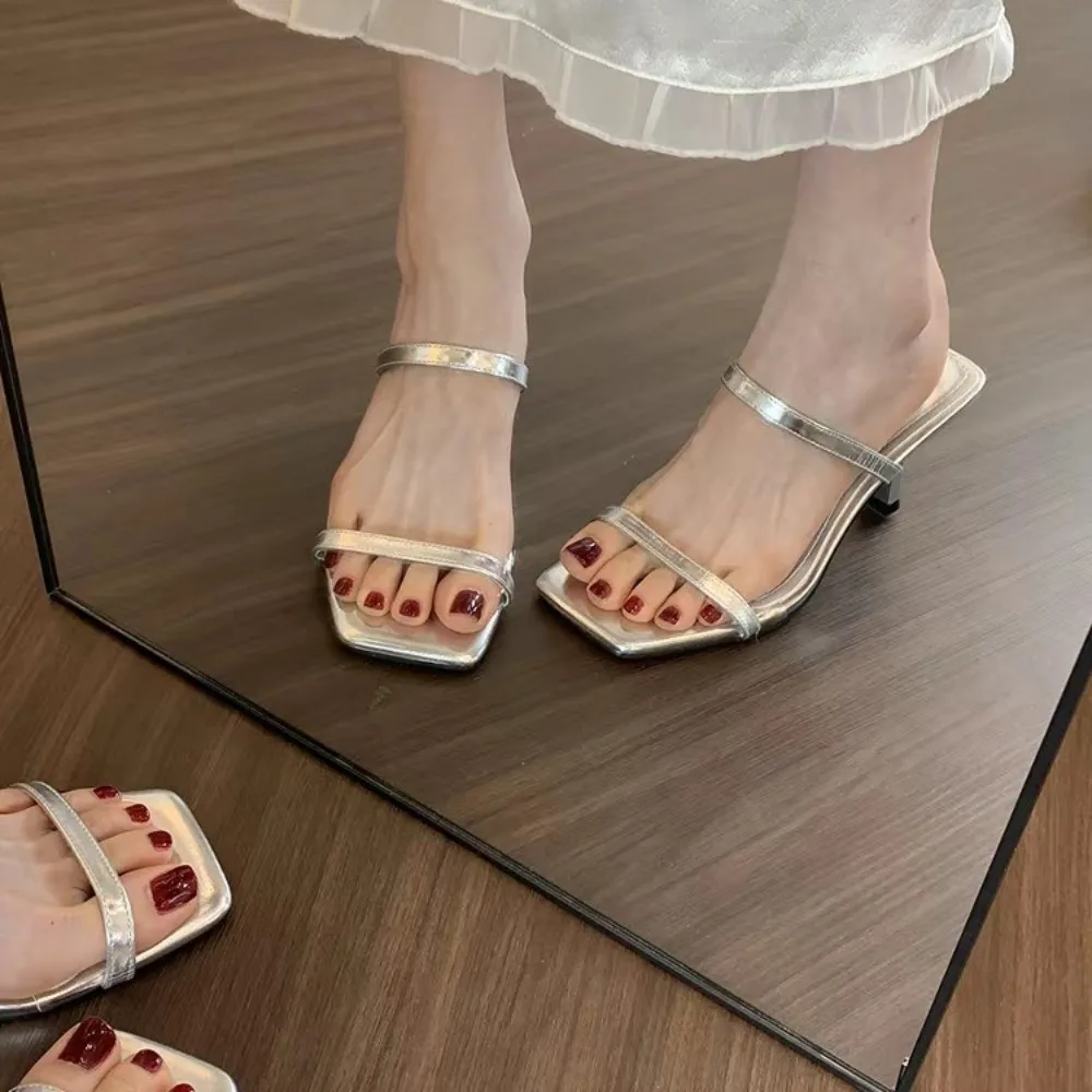 

New Fashion Stylist Women Slippers Stiletto Open Toe High Heels Slippers Outdoor Temperament Simple Party Shoes Woman