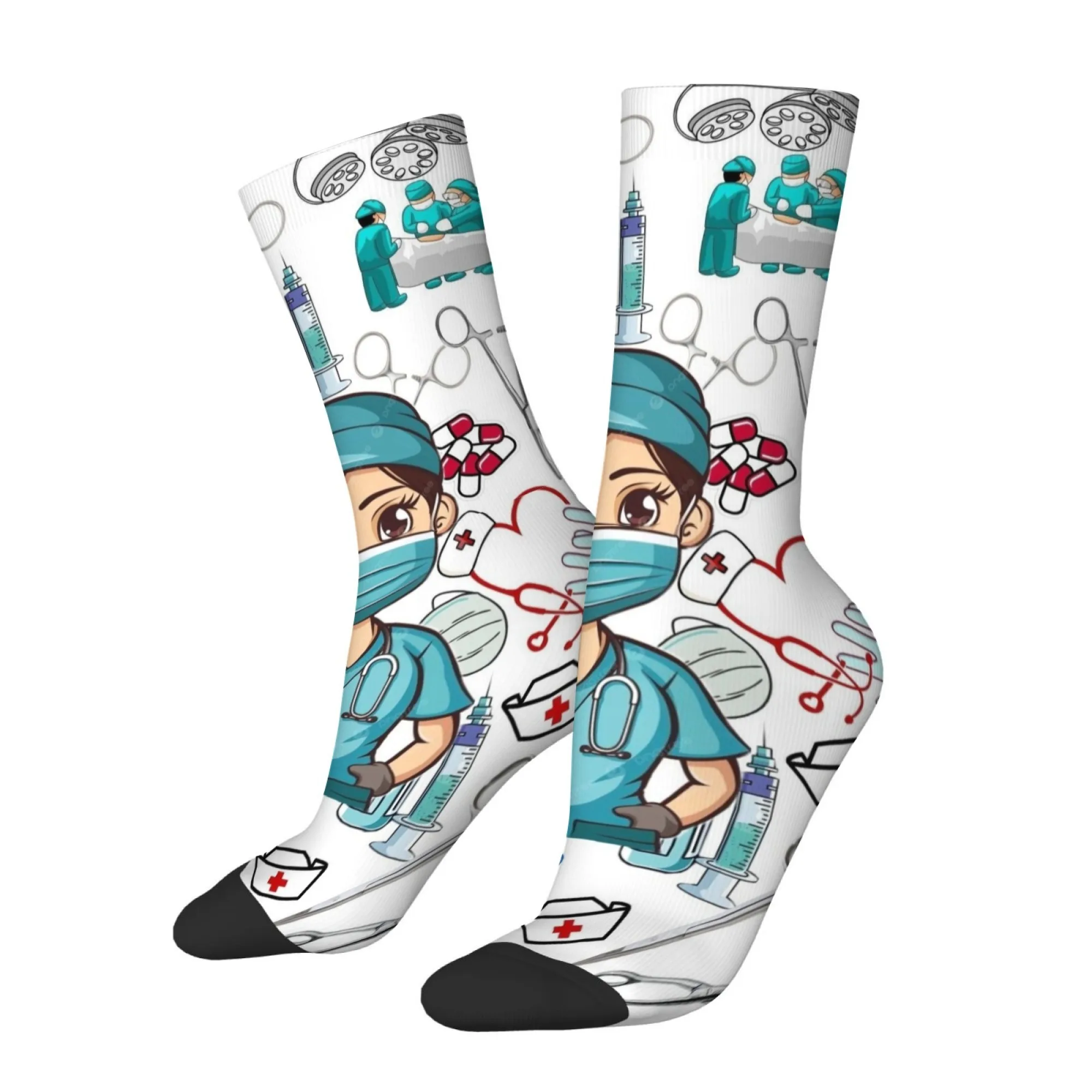 Unisex Themed Mid-Calf Socks Breathable Comfortable for Sports & Casual Wear Nurse & Stethoscope Design Print for Casual Stylish