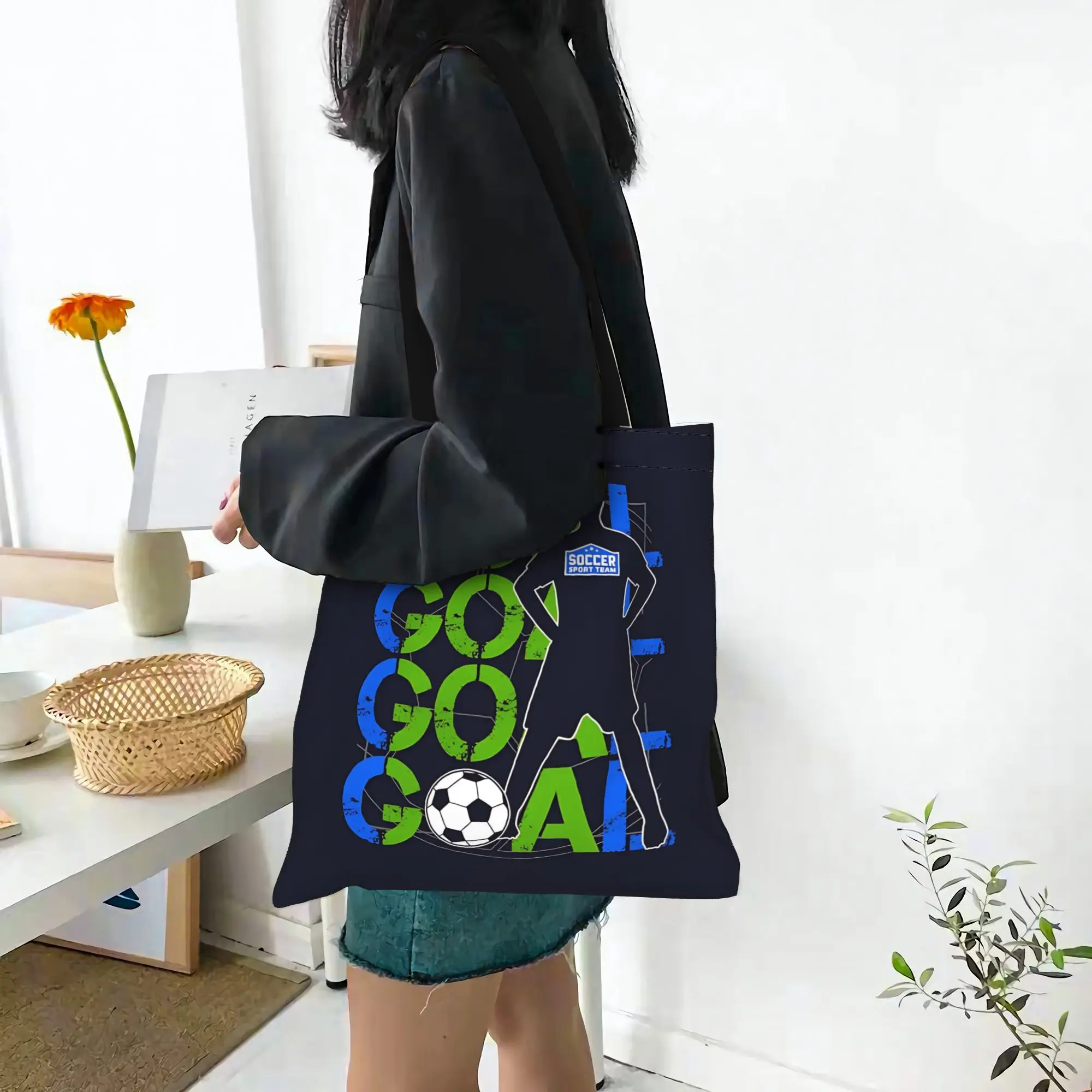 

2026 sport Bags back to school Love World Soccer Theme Canvas Canvas Tote Bag Women'S Shoulder Handbag