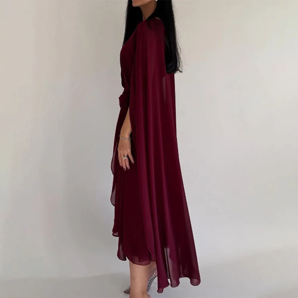 Collo alto personalizzato di alta qualità Lunghezza alla caviglia Tulle rosso Maniche lunghe Плаuseеplek©dheтиль فساتboek uku). Robe De Soirée