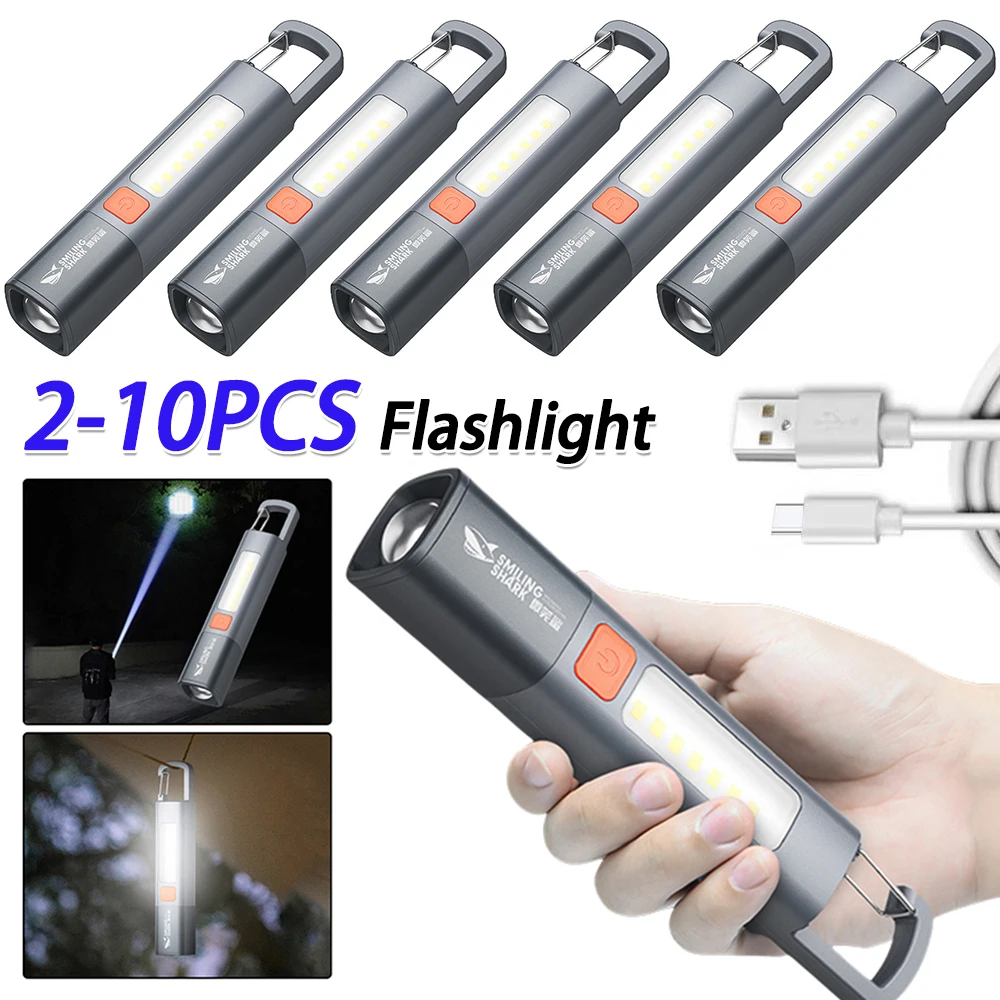 

2-10PCS LED Camping Flashlight Multifunction Flashlight Type C USB Rechargeable Telescopic Zoomable Flashlight 300LM for Camping
