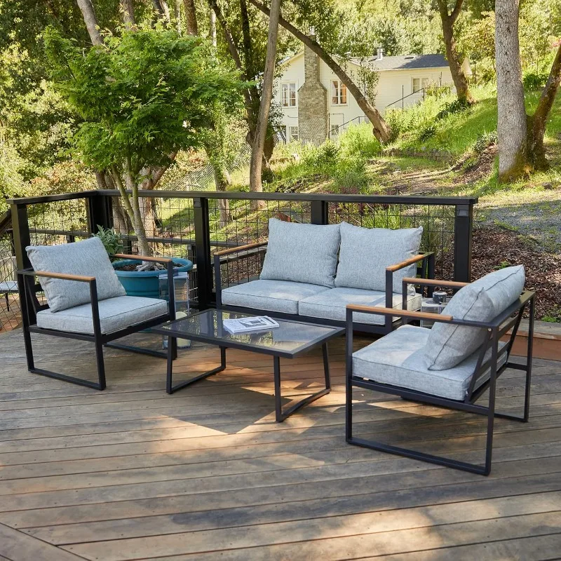 

Outdoor Patio Set with Sofa, Removable Washable Deep Seating Cushion