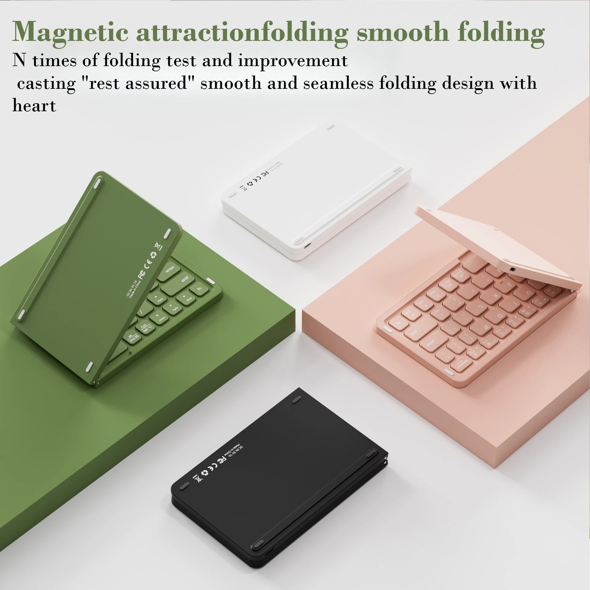 Double Folding Keyboard Mini Wireless Keyboard Foldable Dual Bluetooth Keyboard with Touchpad for Windows Android IOS iPad Phone