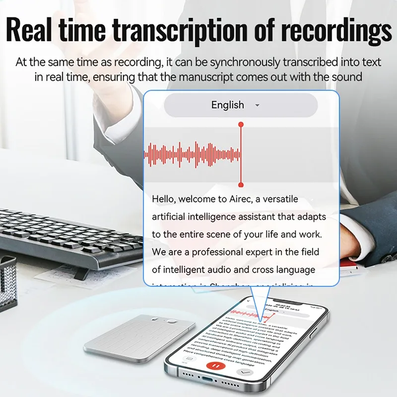 

AI Powered ChatGPT-4 App Phone Calls Voice Recorder Espia 16GB Transcribe Summarize Language Sound Device Audio Dictaphone