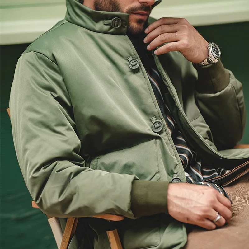 Maden Men's Improved A1 Bomber Jacket Stand-up Collar Thickened Cotton-padded Clothes Winter Windproof Warm Single-breasted Coat